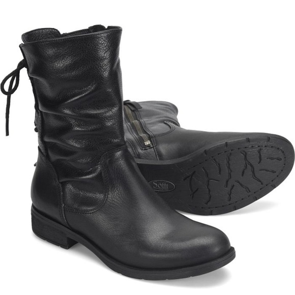 NEW $190 SOFFT Sharnell Black Leather Slouch Lace up low heel boots women size 6 - Picture 3 of 8